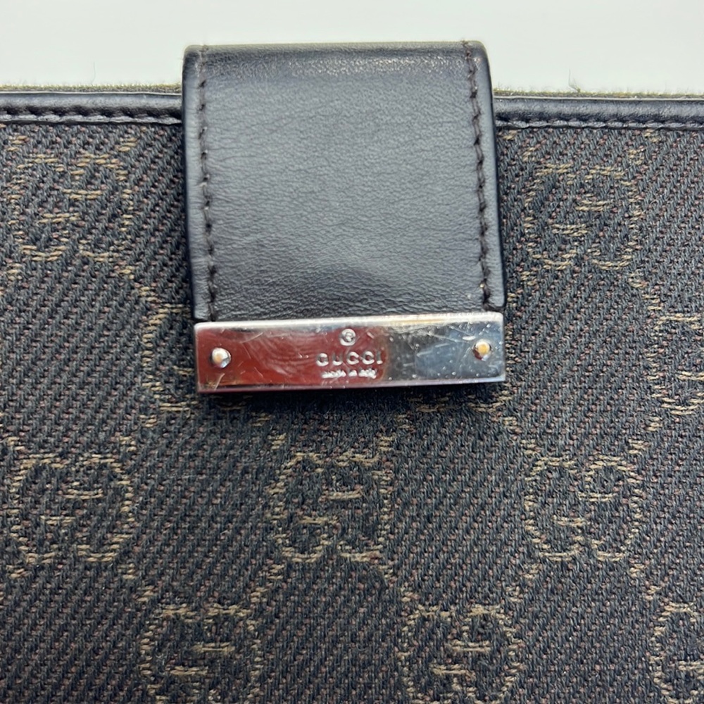 Auth. GUCCI GG Logo Canvas & Leather Long Bi-fold Wallet Brown Black Monogram - Picture 3 of 17